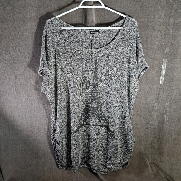 Initiatives Black Grey Lightweight Short Sleeve Paris Bejeweled Sweater VG 2X - Picture 1 of 12